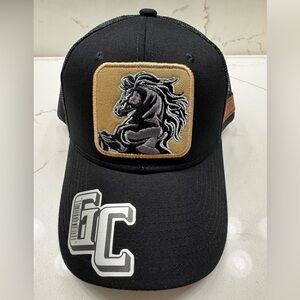Black and Gold Horse Embroidered Cap